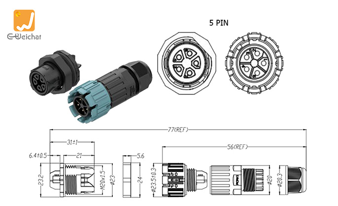 EW-M19MP-5P IP68 Waterproof Cable Connector