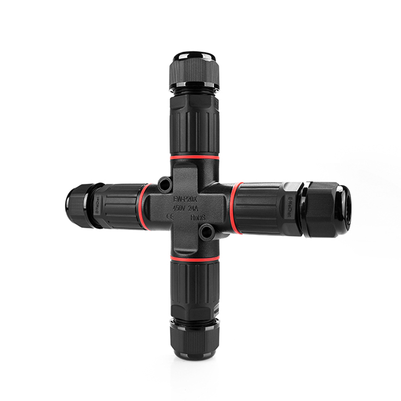 P20X-B02 Cross Type Waterproof Outdoor Cable Connector  IP68 2 Pin Screwless Waterproof Cable Connector