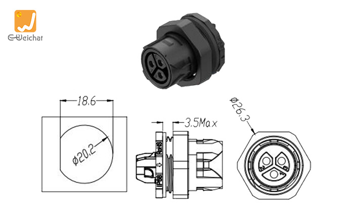 EW-M19F-3pin front panel Outdoor Cable Connector