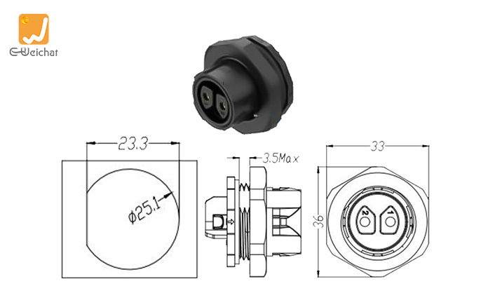 EW-M23F-2P Screw Wiring Waterproof Connector