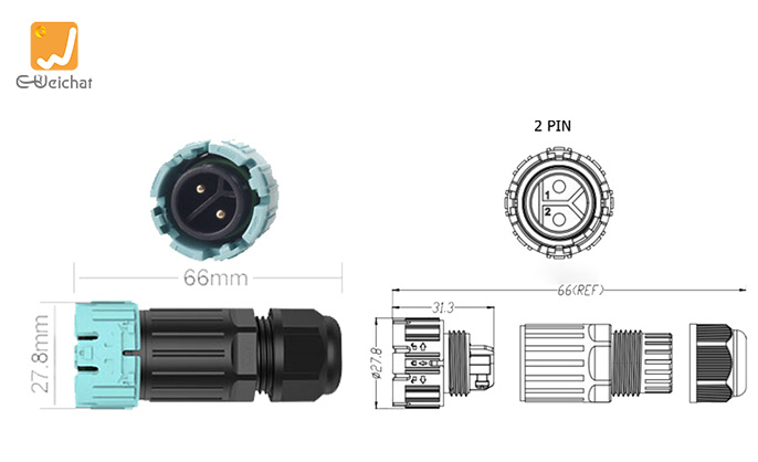 EW-M23M-2P Screw Wiring Waterproof Connector