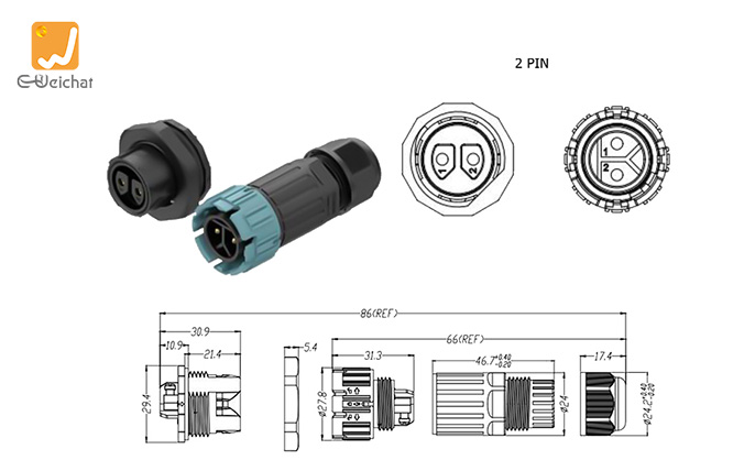 EW-M23MP-2P Screw Wiring Waterproof Connector