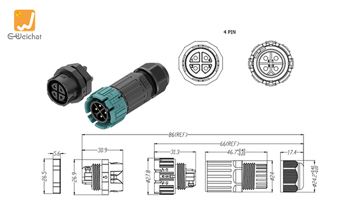 EW-M23MP-4P Panel Mount Connector