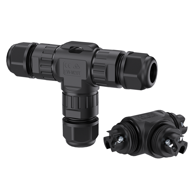 M20T-YB 2 Pin Three Way T Type Waterproof Outdoor Electrical Cable Screw Type Cable Connector