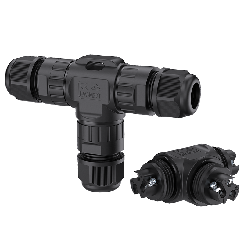 M20T-YB IP68 Waterproof 3 Way T Shape Connector 3 Pin Screw Type Outdoor Electrical Cable Connectors