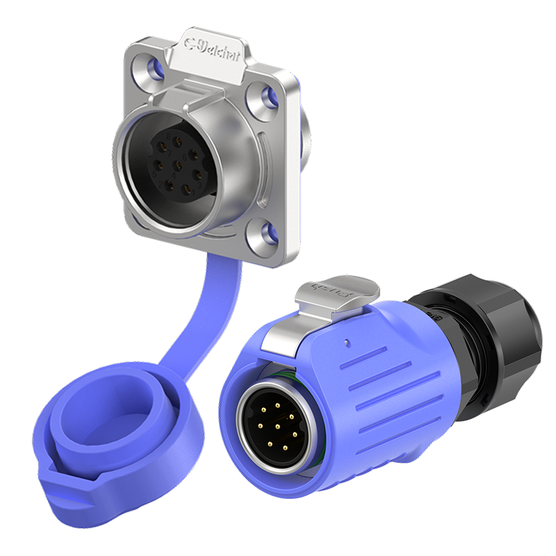 LP16 5A Blue Outdoor Waterproof Wire Connectors Flange 8 Pin Electrical Waterproof Connectors