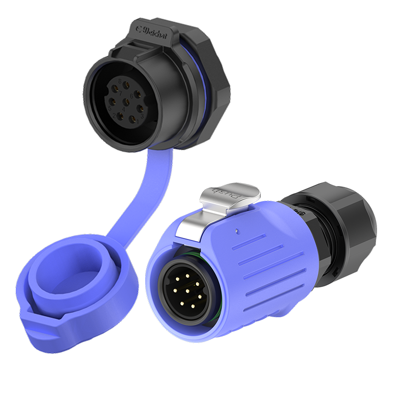 LP16 5A Power Blue Waterproof Connector Panel 8 Pin Waterproof Plug and Socket Connector