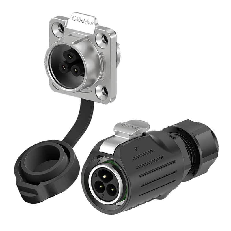 LP16 Outdoor Waterproof Wire Connectors Metal 3 Pin 10A Flange Reverse Mounting Aviation Plug