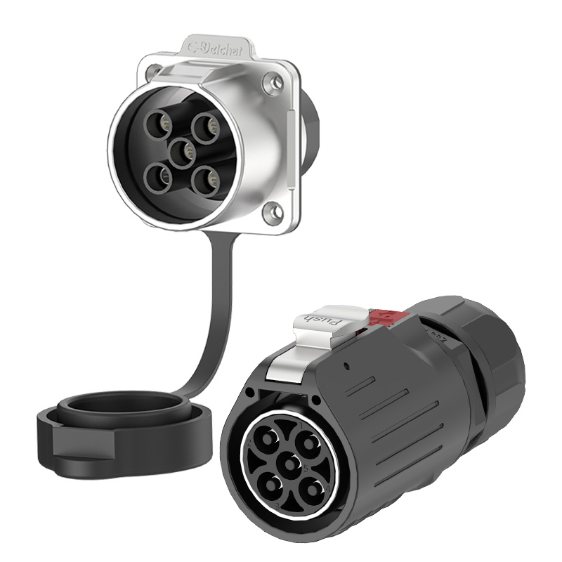 LP32 5 Pin IP68 Industrial Connectors Waterproof Wire Connectors Flange Mount Outdoor Electrical Cable Connectors